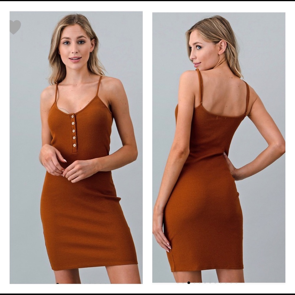 terracota ribbed cami mini dress